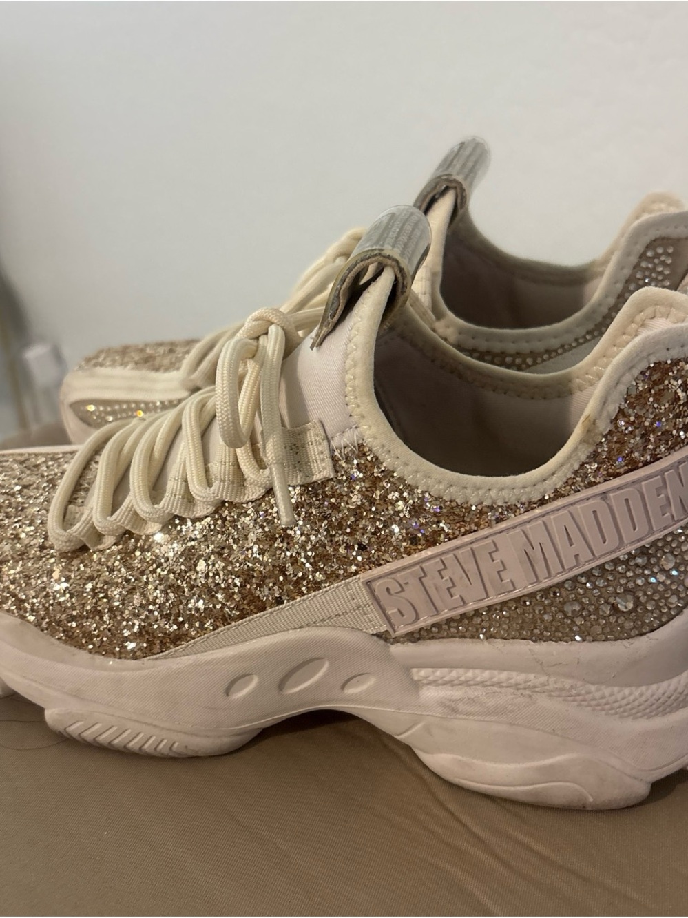 Steve Madden Maxilla Women's Glitter Platform Sneaker - Rose Gold